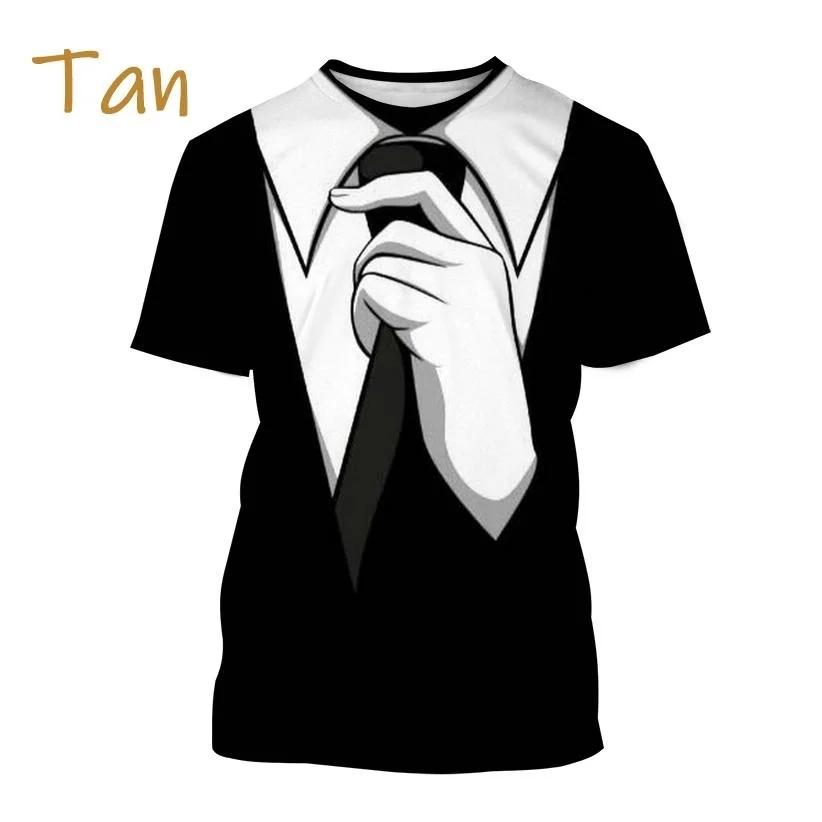 Summer Men's TuxedoRetro Tie Suit Bow Tie 3d Print T-shirt Casual Short-sleeved Street Funny Fake Suit Top