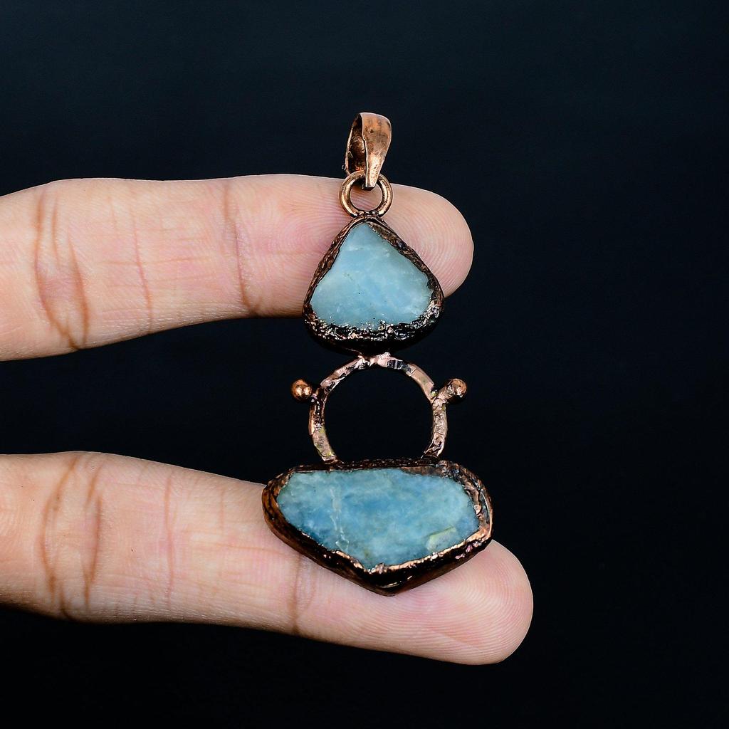 Aquamarine Copper Electroformed Pendant, Handmade Gemstone Pendant Jewelry, Gifts For Wife Brand New Pendant