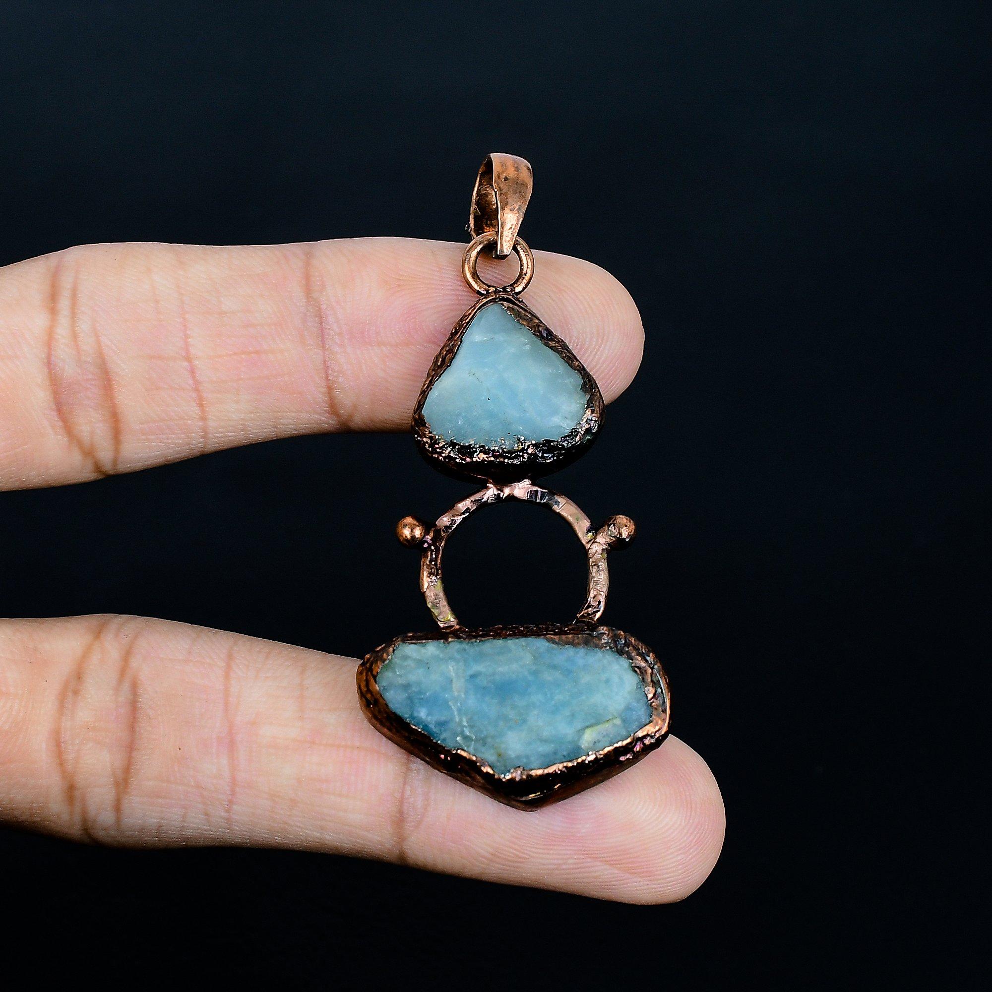 

Aquamarine Copper Electroformed Pendant, Handmade Gemstone Pendant Jewelry, Gifts For Wife Brand New Pendant 2.55