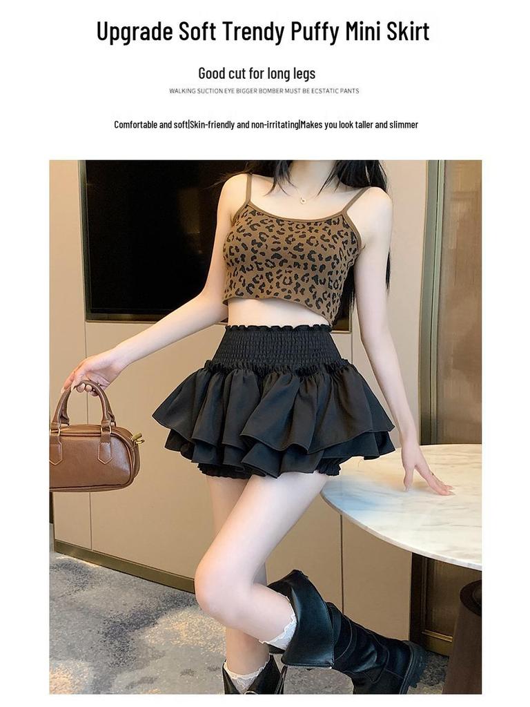 Women's Ballet-Style Puff Skort: Spring/Summer White Short Umbrella Skirt, Faux Two-Piece Design