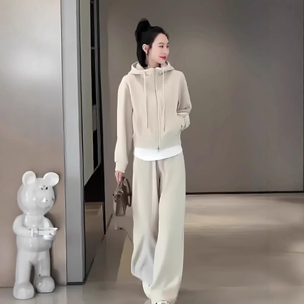 Nadměrná velikost Podzimní a zimní Nová móda Ležérní sportovní oblek Mikina s kapucí Kalhoty se širokými nohavicemi Internetová celebrita Dvoudílný set