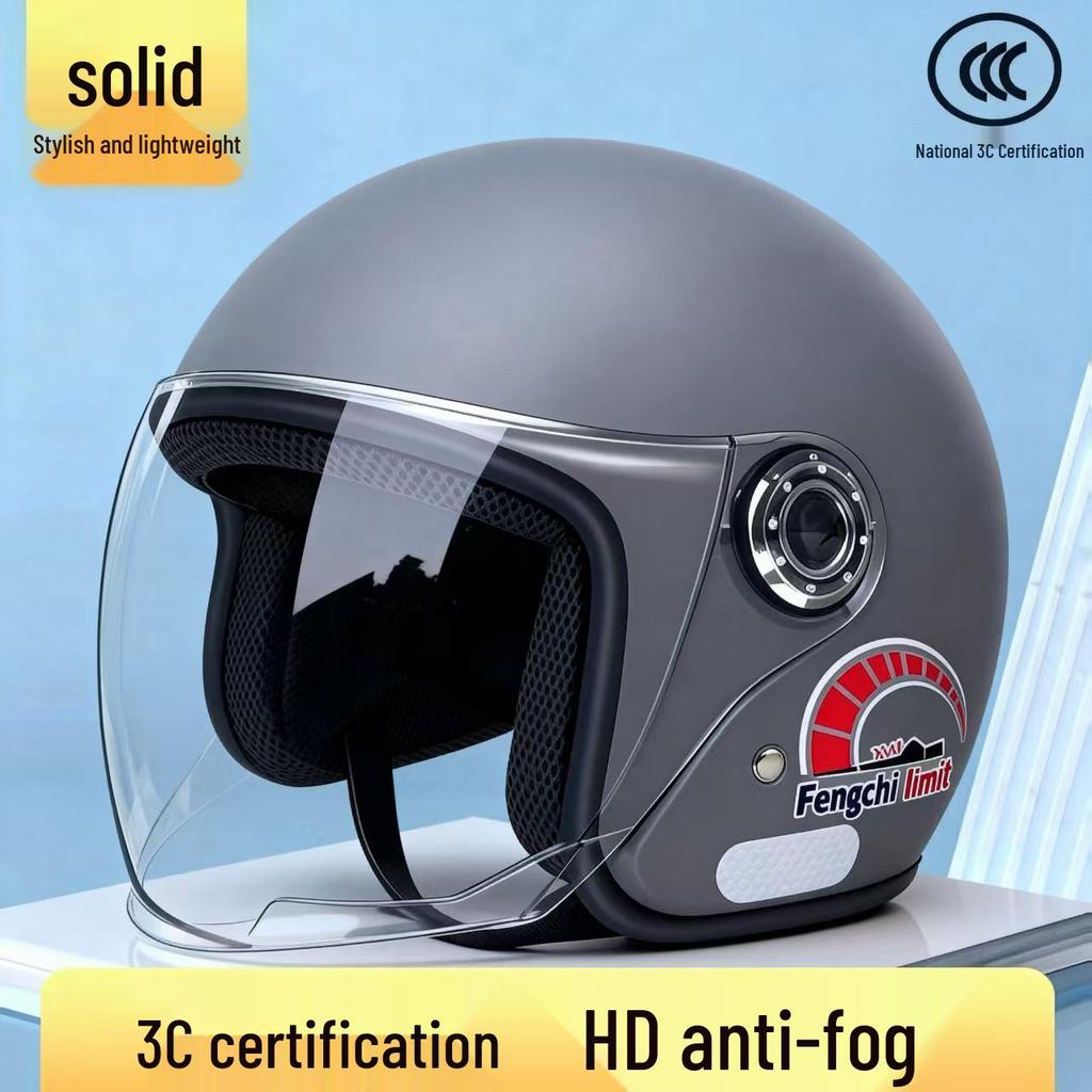 3C Certified Unisex Retro Half Helmet with Anti-fog Lens - Lightweight & Fashionable Safety Helmet