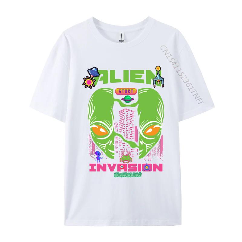 Brand Men T Shirt Printed Customized Top Tshirts Alien invasion retro T Shirts Round Collar Free Shipping