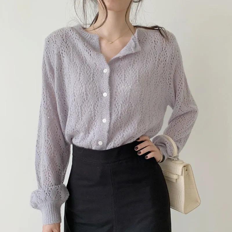 Women Spring Autumn Sweater Cardigan Knitted Sunscreen Shawl Thin Coat Long Sleeved Sweater Sweaters Girl Summer Basic Tops