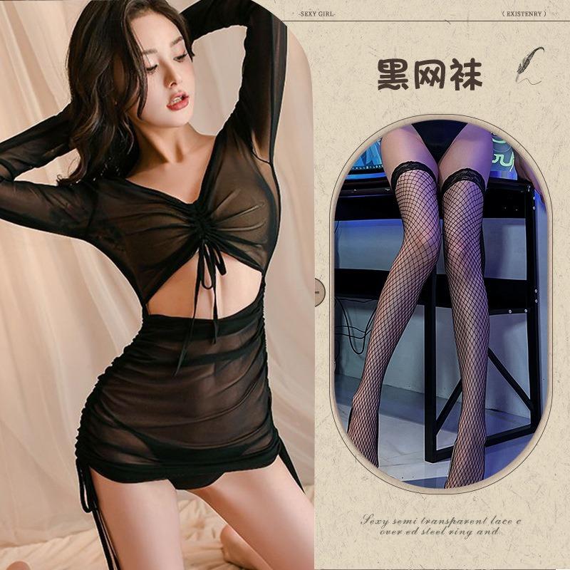 Perspective love underwear sexy perspective mesh one-piece pajamas hollow uniform temptation hip skirt