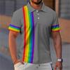 Casual Short-sleeve Polo with Rainbow Stripe Details, Trendy Men's Top.