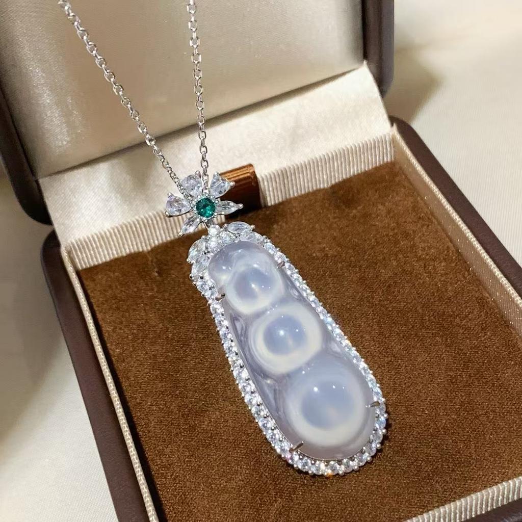 Musla Design Pure 925 Sterling Silver Pave Aaa Zircconia White Chalcedony Four Seasons Beans Necklaces For Women Fine Jewelry