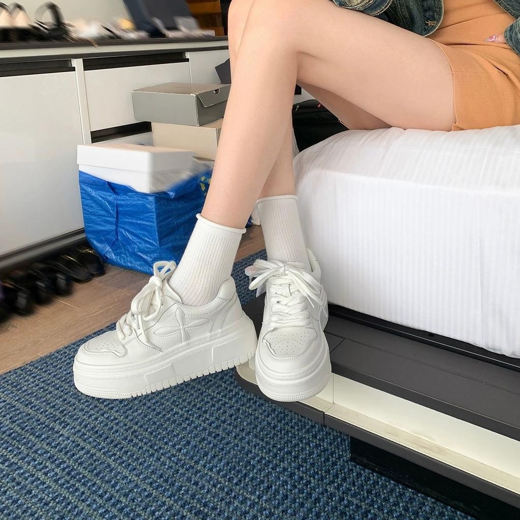 Goodbye 1.5 meters~ Leather thick-soled heightening muffin casual board shoes women's little white shoes