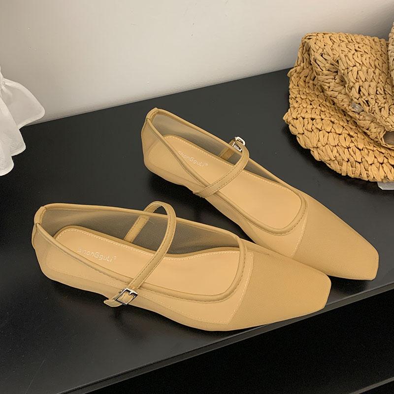 Fashion New 2025 Fashion Shallow Women Mary Janes Lolita Shoes Female Buckle Strap Footwear Mesh Breathable Ladies Ballet Flats Shoes