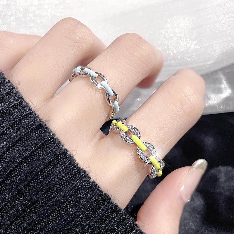 Epoxy Chain Full Of Diamonds, Open Rings, Stacked Women'S Design Sense, Fashionable Niche, Simple And Cold Wind Rings