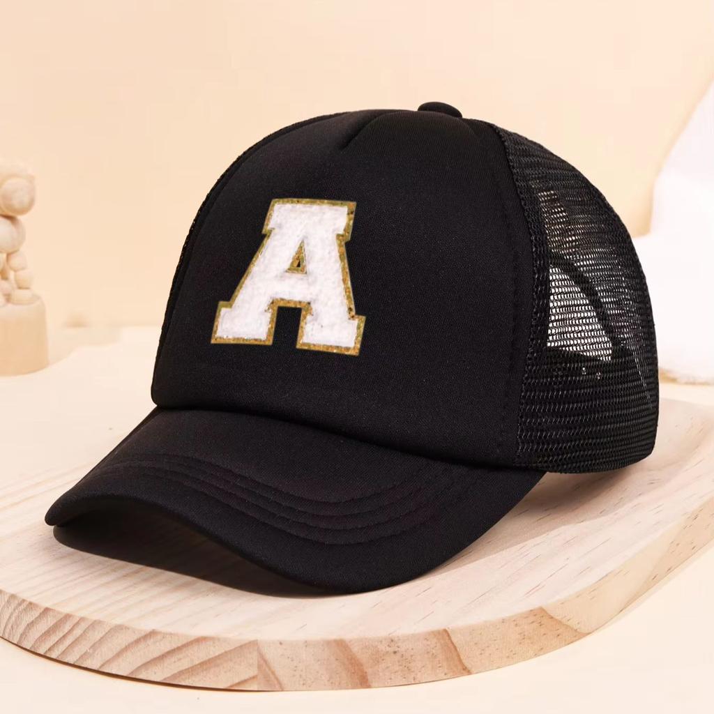 2pcs children's 26 letter cloth baseball cap, spring and summer for boys and girls, mesh breathable truck driver hat, sun hat