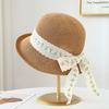 Summer Hat with Ribbon Bow, Fisherman's Hat with Wide Brim, Straw Hat with Round Top, Sunshade Hat Outing