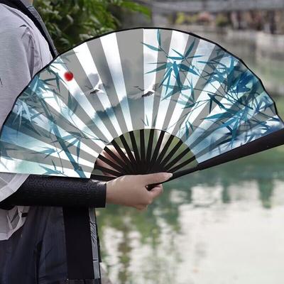 Summer Outdoor Decorative Folding Fan Bamboo And Wood Cloth Face Large Size Double-Sided Hand Fan Home Decoration Chinese Gift