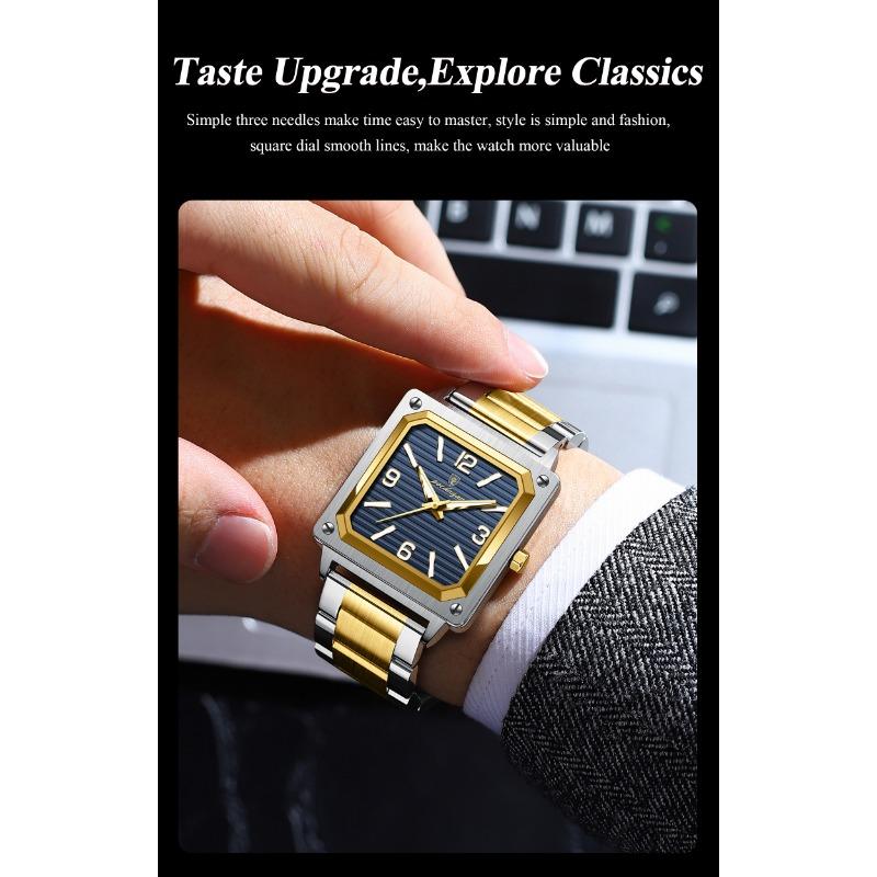 POEDAGAR Luxury Man Square Quartz Watch Waterproof Luminous Stainless Steel Watches Male Reloj+box