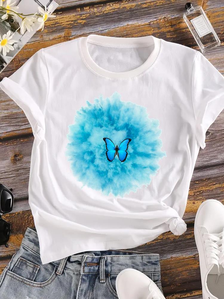 (Asian Size) T Shirt Printed Women Tee Clothing Casual Fashion Lady feather trend 90s Female Top Graphic Short Sleeve T-shirts