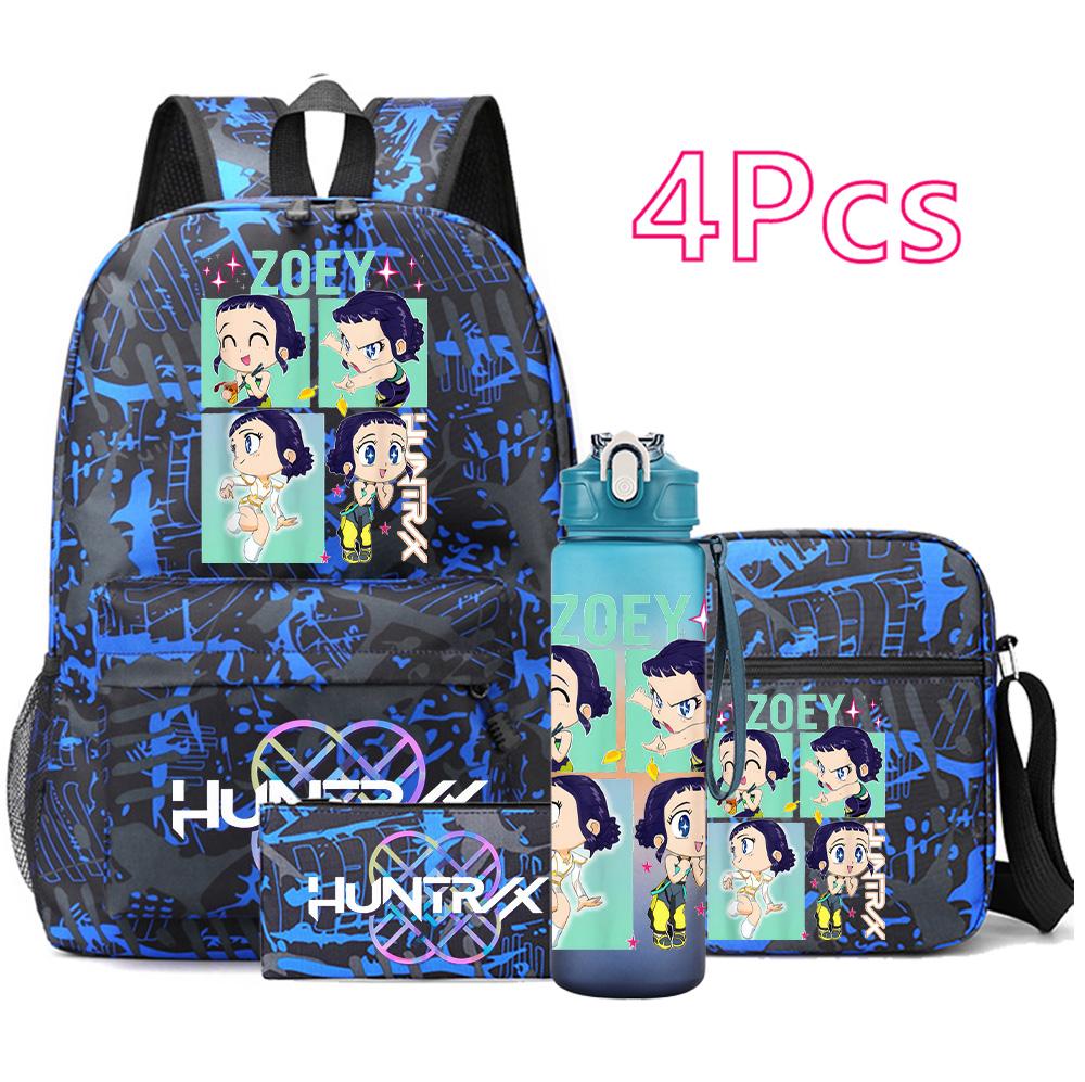 4Pcs/set Cartoon K-pop Printed Backpack Large Capacity Bookbag Shoulder Bag Case Bag with 750ml Water Bottler Boy Girl School Bag Kid Gift