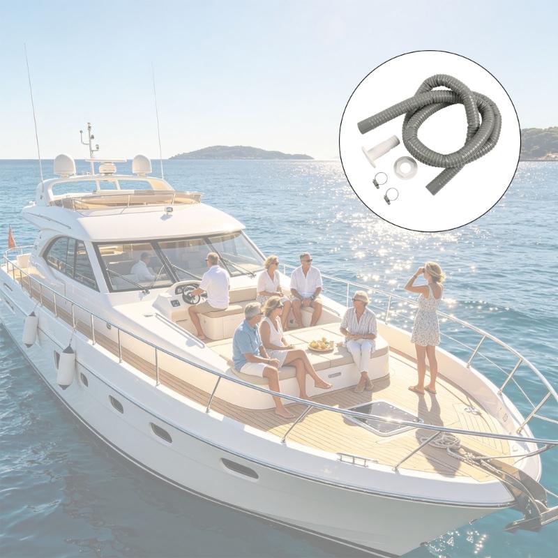 Marine ABS Plastic Drain Fitting Kit Comes With 29mm Hose Clamp And 6 Foot Corrugated Tube For Boat Bilge Pump System