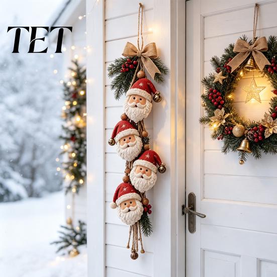 Wooden Santa Claus Ornament Hanging Ornament, Rustic Christmas Tree Decor with Gift for Kids Jute String, Farmhouse Holiday Wall Home Garden Ornaments