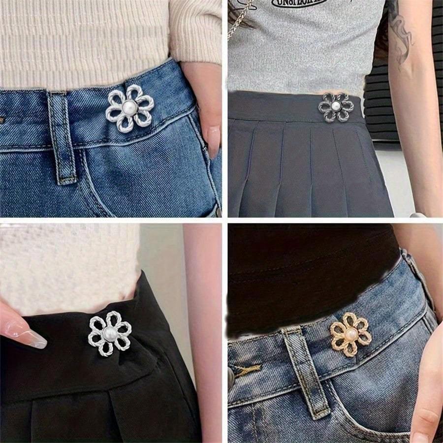 1pc Flower Waistband Buckle Free Pants, Waistband Of Jeans, Large To Small, No Mark Fixed Button Tightening Tool