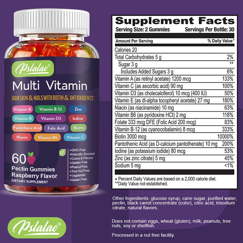 Multivitamin-Gummibärchen - mit Biotin - Immununterstützung, Gesundheit von Haaren, Haut und Nägeln