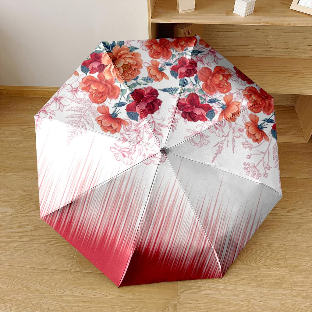 Floral Elegance In Coral Compact Travel Automatic Umbrella Folding Umbrella With 8 Ribs Durable Plastic Iron Durable Everyday Carry Umbrella Vibrant