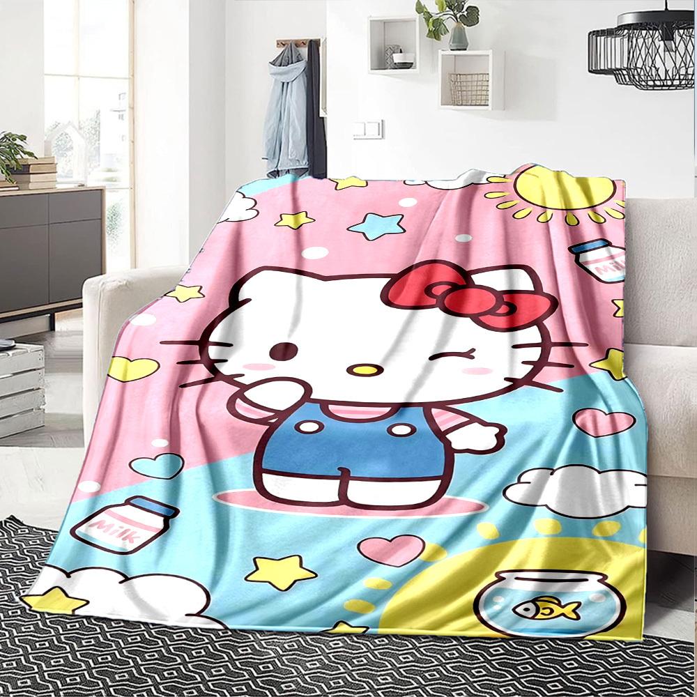 1pc Hello Kitty Milk blanket Lightweight Flannel Throw for Sofa Bed Travel Camping Livingroom Office Couch Chair