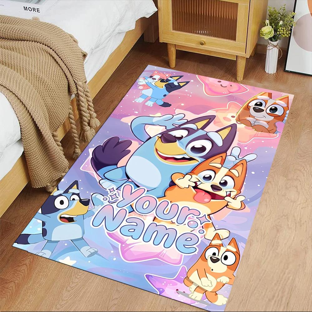Bluey Customized Name Carpet Perfect for Game Room Dining Room Dormitory Kitchen Anti-slip Rug Decorate Offices Birthday/Christmas Gift
