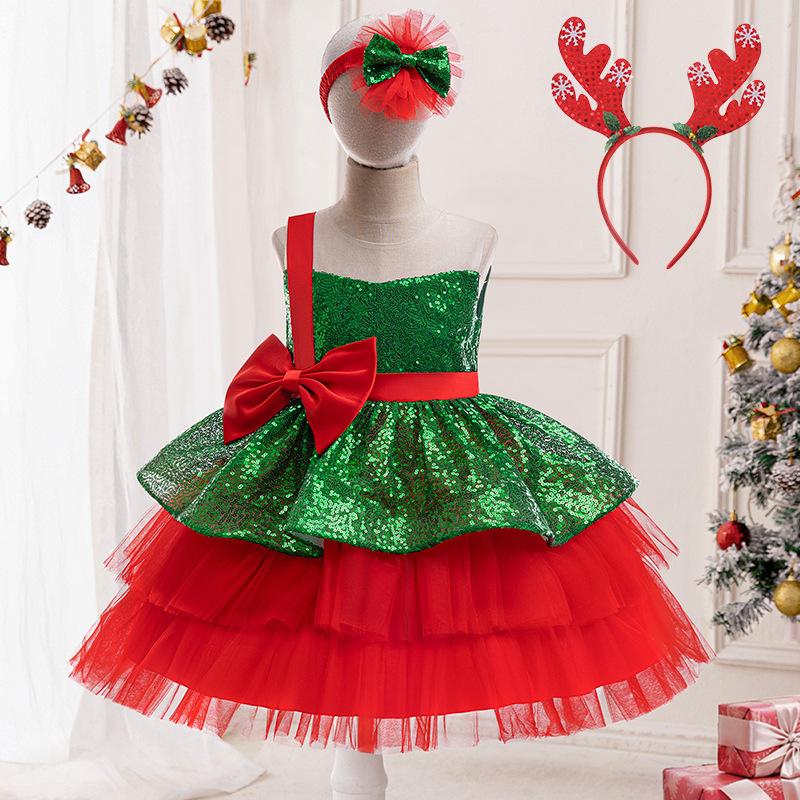 Girls Dress Santa Claus Snowflake Skirt Children's Skirt Cartoon Princess Dress Christmas Costumes