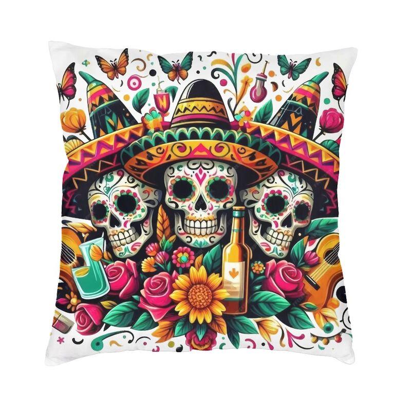 Day Of The Dead Sugar Skull Square Pillowcover Decoration Cushion Cover Throw Pillow for Sofa Doublesided Printing