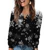 Women's Fashion V-Neck Button-Up T-Shirt With Christmas Print Long-Sleeved Top