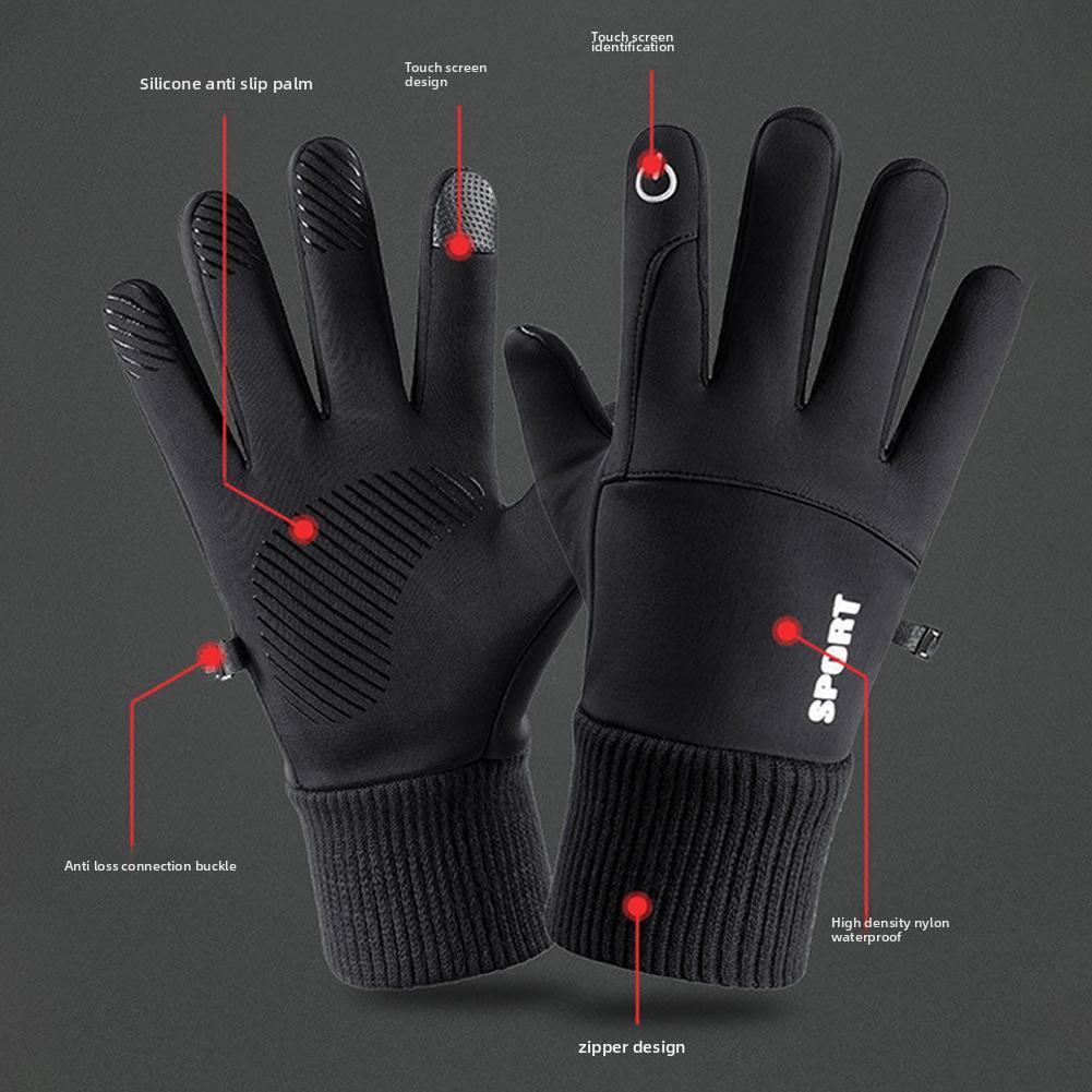 1Pair Winter Warm Full Fingers Waterproof Wind Proof Cycling Outdoor Sports Running Motorcycle Ski Touch Screen Fleece Gloves