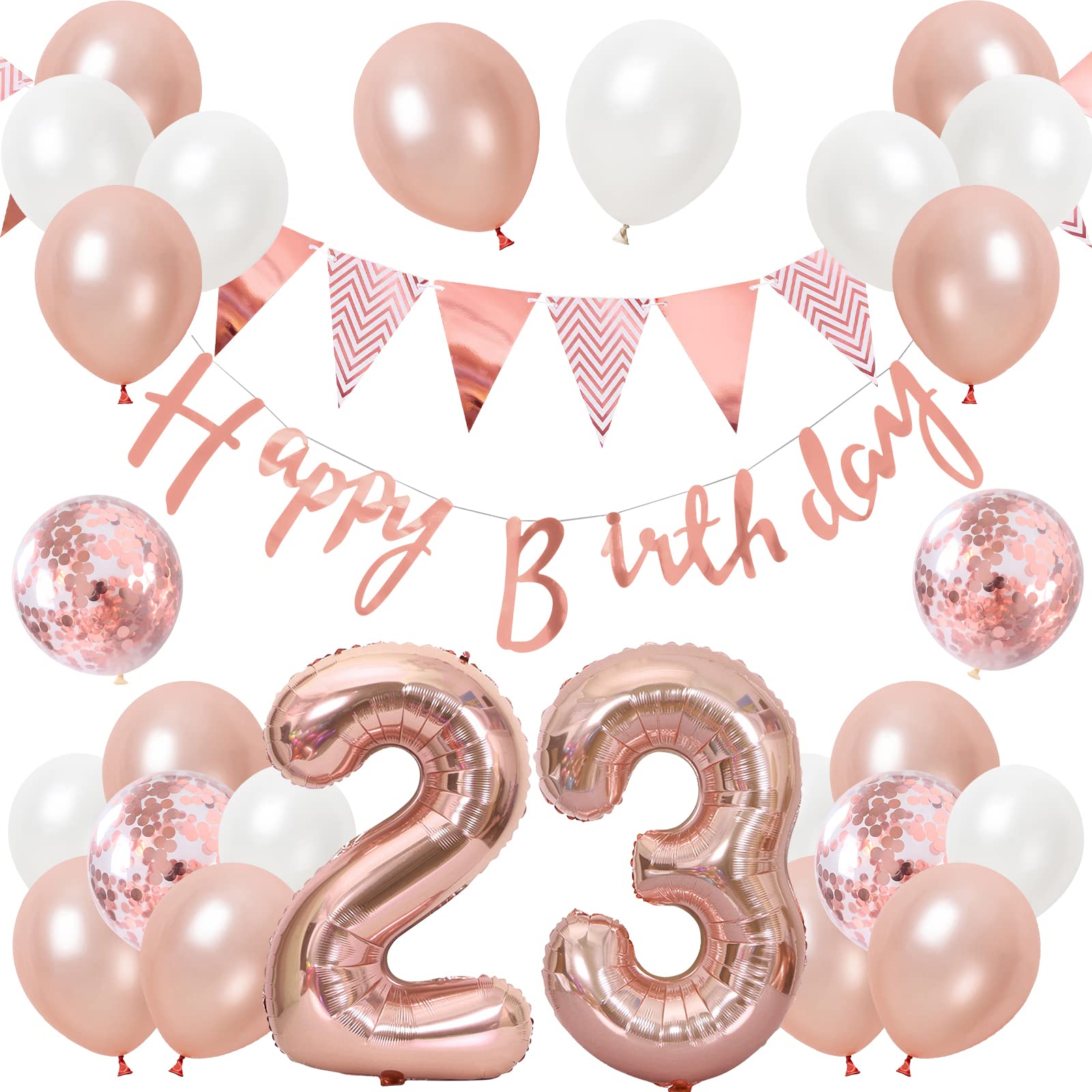 

Tonpop Birthday Balloon Set Decoration 23rd Happy Birthday Garland Large Number Paper Confetti Balloons Party Gift Surprise Adults Girls Rose Pink