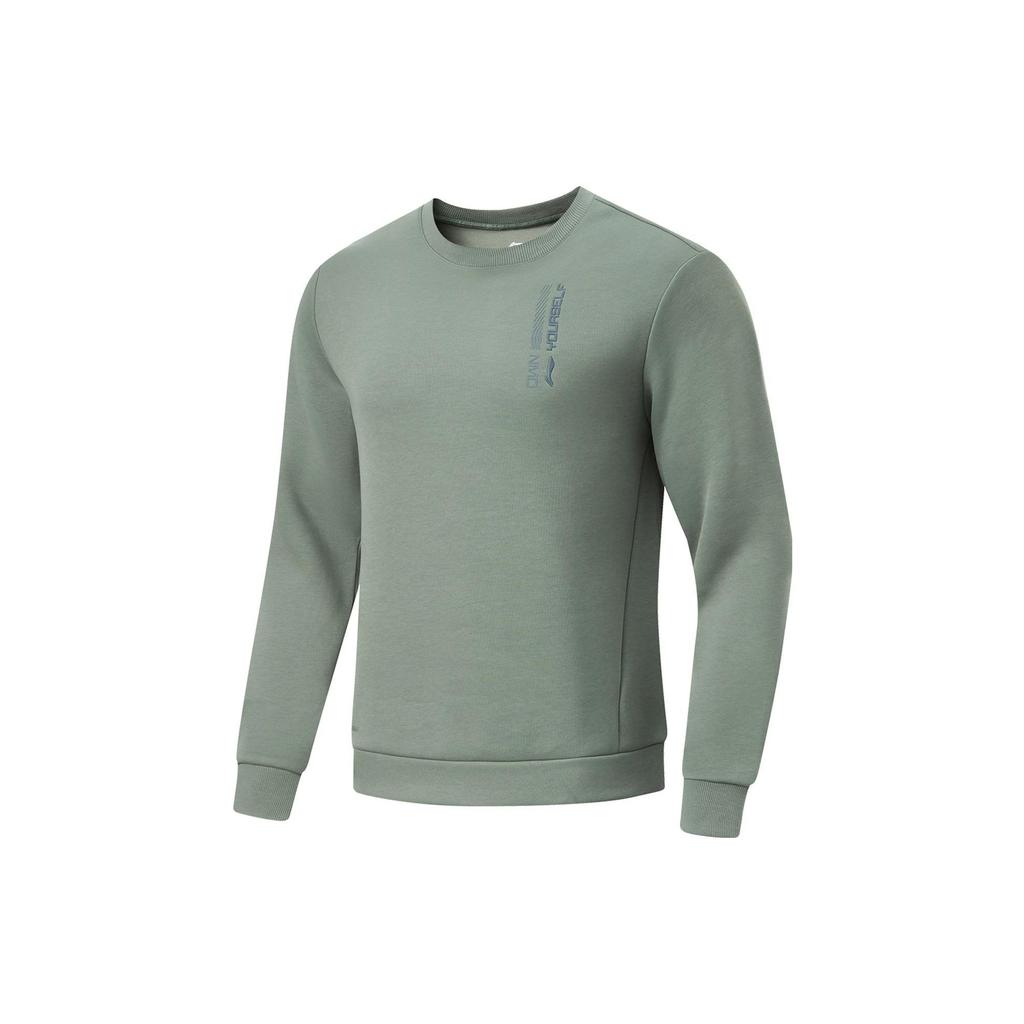 Li-Ning Fitness Series Letter Print Pullover Sweatshirt Men Tops Gray-Green AWDT791-5