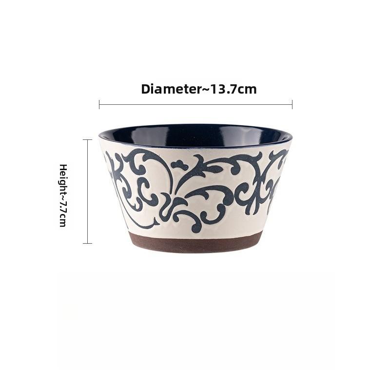 Japanese Underglaze Color Ceramic Bowl Set High Foot Rice Bowl Large Capacity Retro Tableware