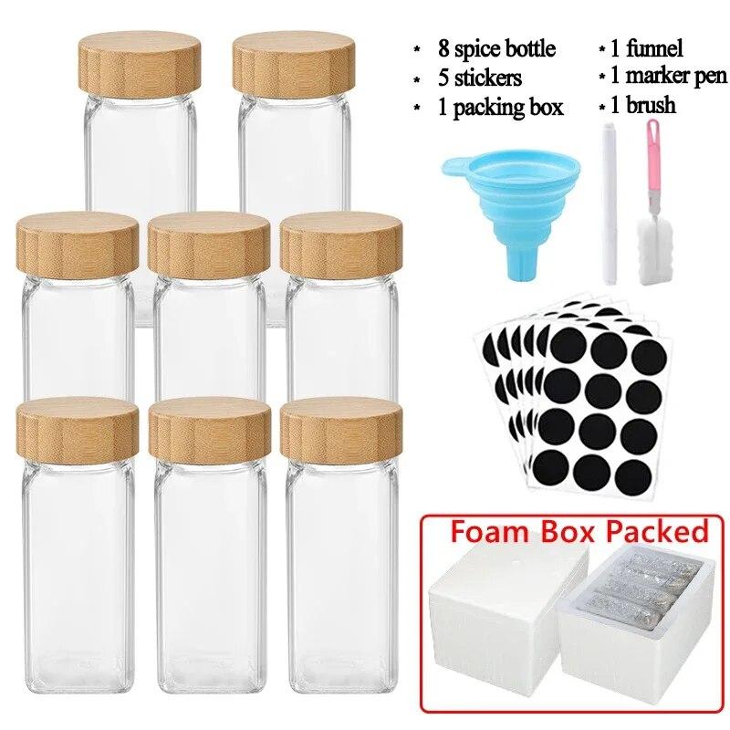 3/12 szt. Szklane słoiki na przyprawy z bambusową pokrywką pojemniki na przyprawy sól pieprzniczki pojemnik na przyprawy zestawy do przechowywania w kuchni Hot