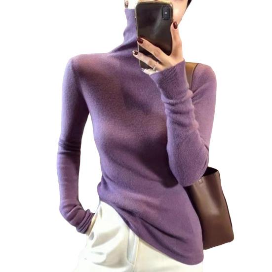 Women Sweater Turtleneck Long Sleeve Solid Color Bottom Tops High Elasticity Regular Fit Knitting Tops Knitwear