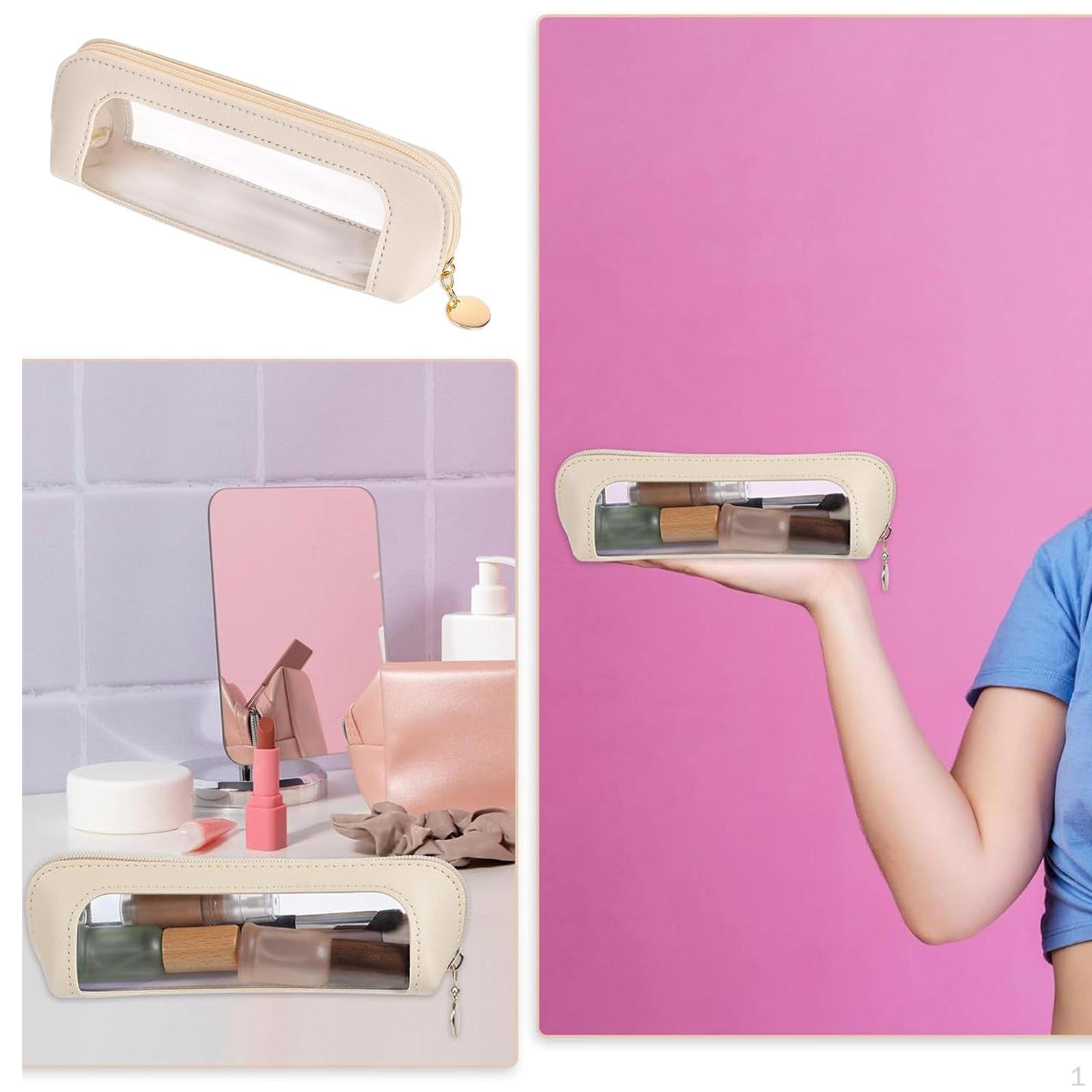 

Makeup Carry Bag Zippered PU Leather for Women Clear Home Office Travel Accessories Organizer