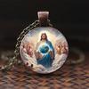 A Light of Faith Jesus Divine Blessing Pendant Christian Faith Gift Glass Pendant Necklace Fashion Accessory Suitable for Everyday Wear