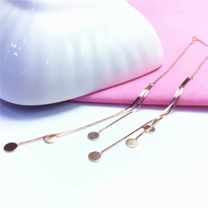 Purple Gold Disc Fringed Earrings Light Luxury Design Rose Gold Plated Shiny Snake Bone Earrings