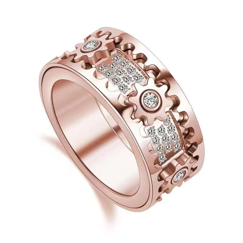 New Gear Ring with Rotatable Starry Sky for Male and Female Couples Rotating Mechanical Ring