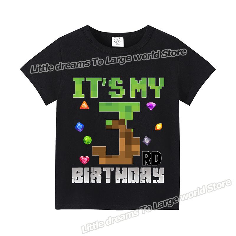 Miner Crafting Number T-shirt Pixels 1-9 Birthday Party Supplies Short Sleeve Tee Boys Girls Summer Clothing Simple Base Tshirt