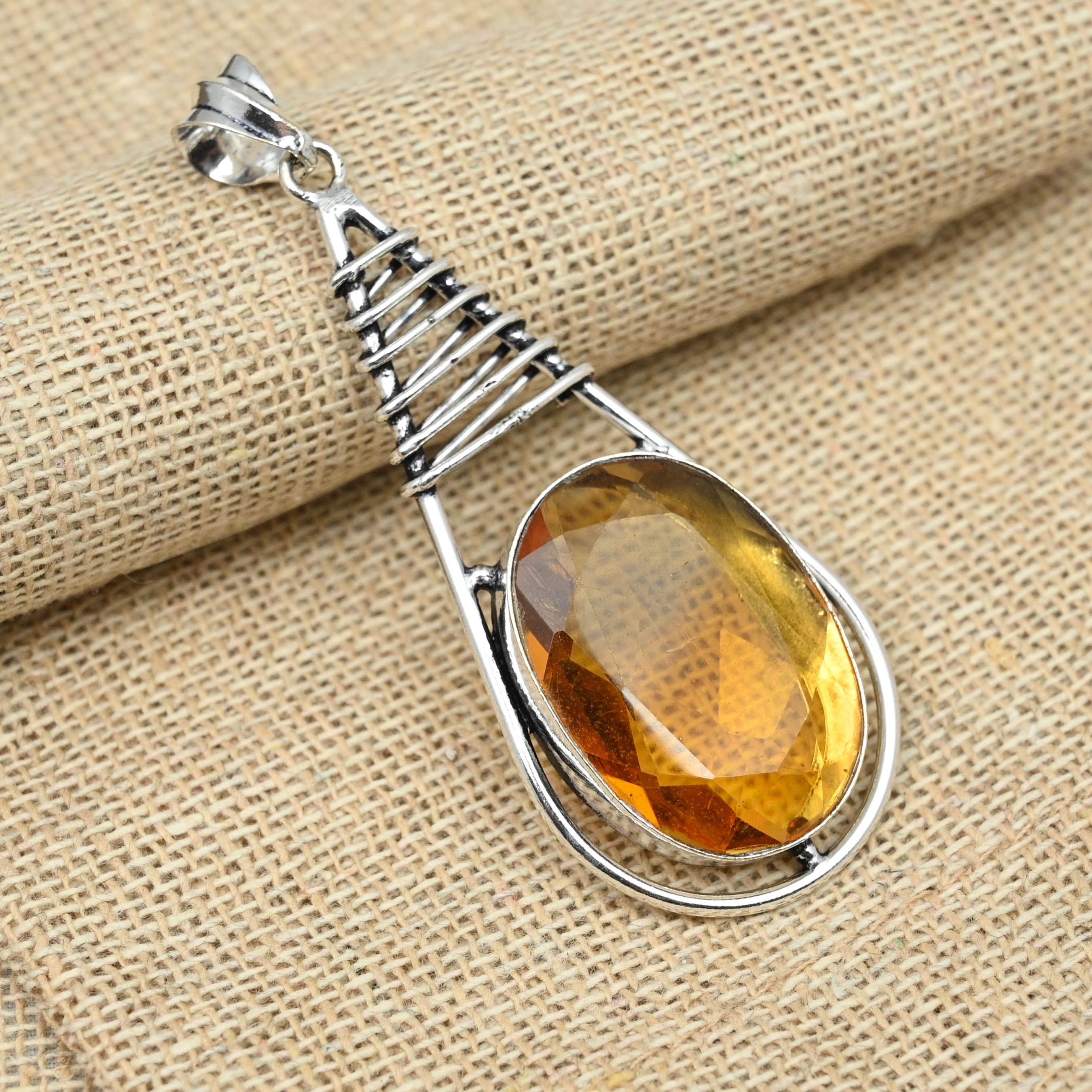 

Цитрин драгоценный камень стерлингового серебра 925 пробы ручной работы овальной формы ювелирный кулон для подарков 2.75 Inches оранжевый