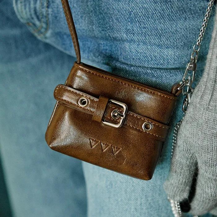 Buckle Mini Hobo Tote Bag Keyring _ Brown