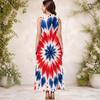 Women Plus Size Sleeveless Keyhole Neck Printed Navy Blue A Line Long Dress