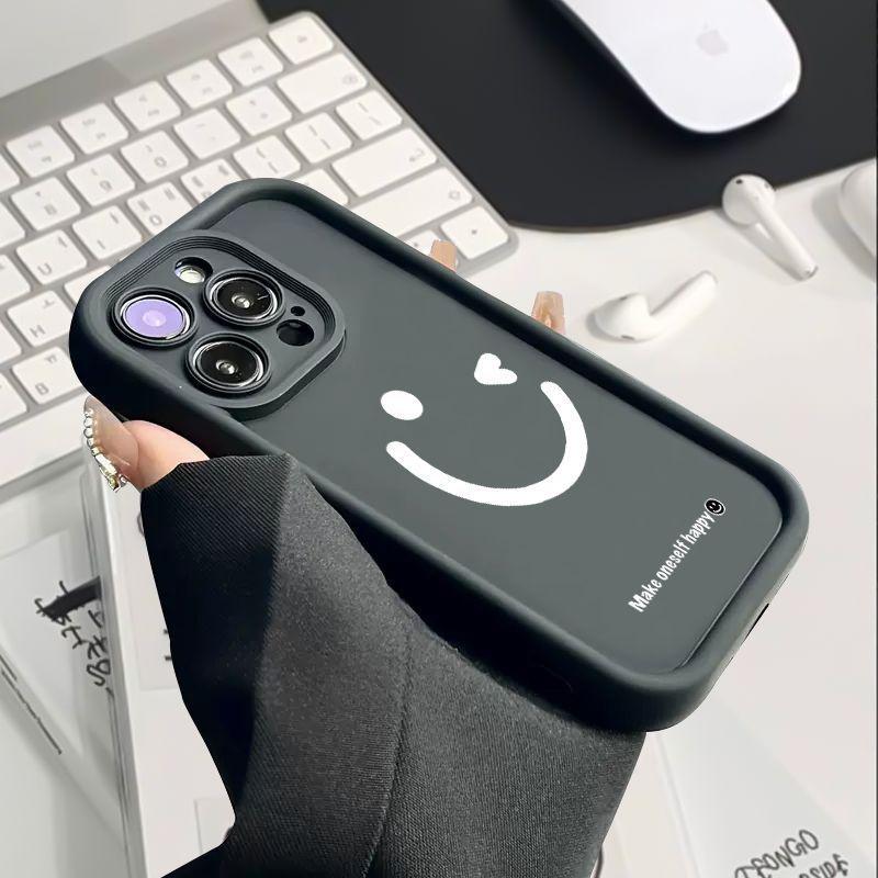 Smiley Face Silicone Soft Shell for Apple 15 Pro Max, Drop-Proof Case for iPhone 11, 12, 13, 14 Pro, 7, 8 Plus - Creative Design