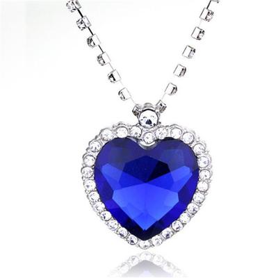 JMXD Blue Heart Pendant Ocean Heart Necklace European Style Romantic Blue Crystal Jewelry Elegant Love Necklace Vintage Ocean Inspired Pendant