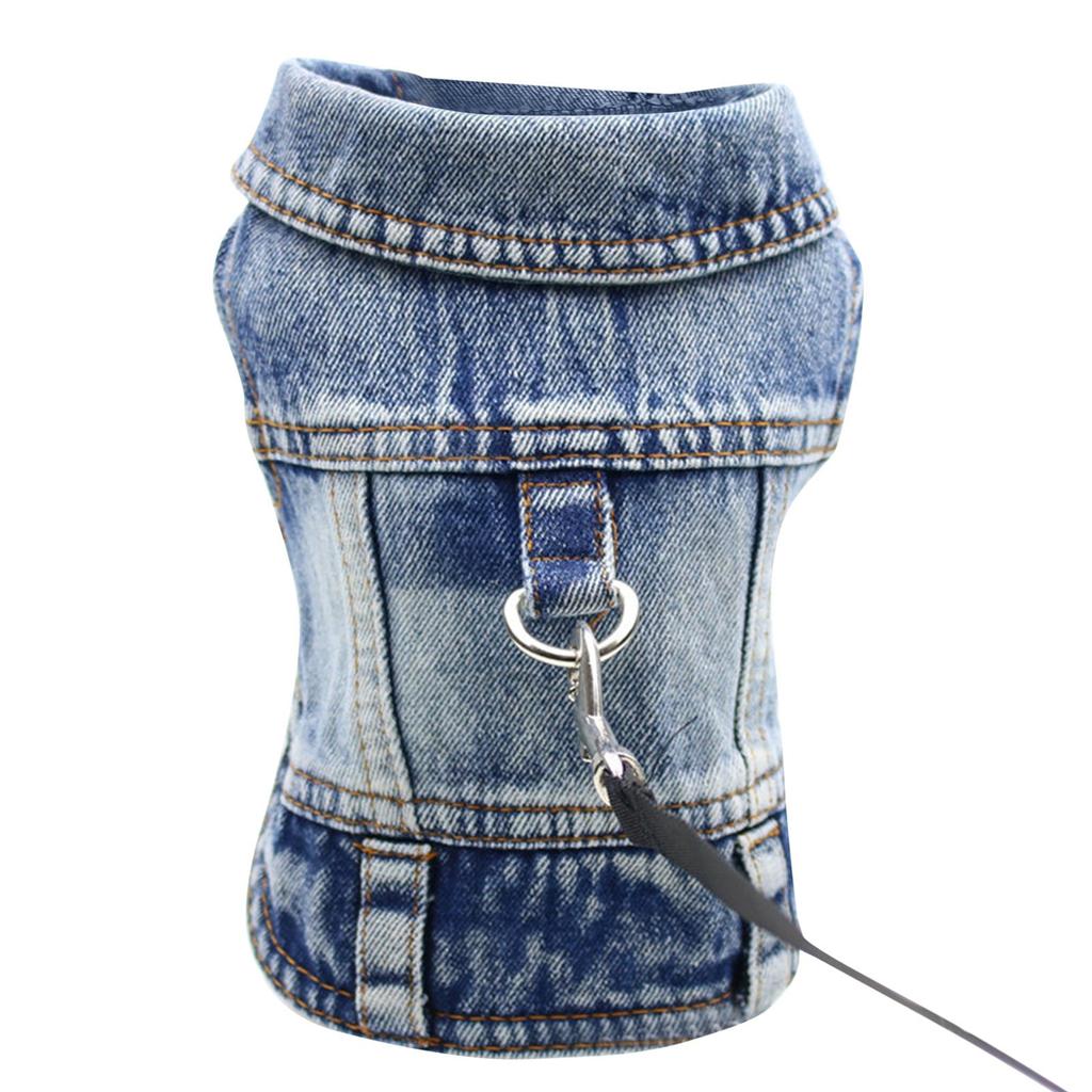 Dog Jeans Jacket Denim Coat For Small Medium Girl Boy Dogs Puppy Clothes Comfort Lapel Vest With D-Ring For Leash