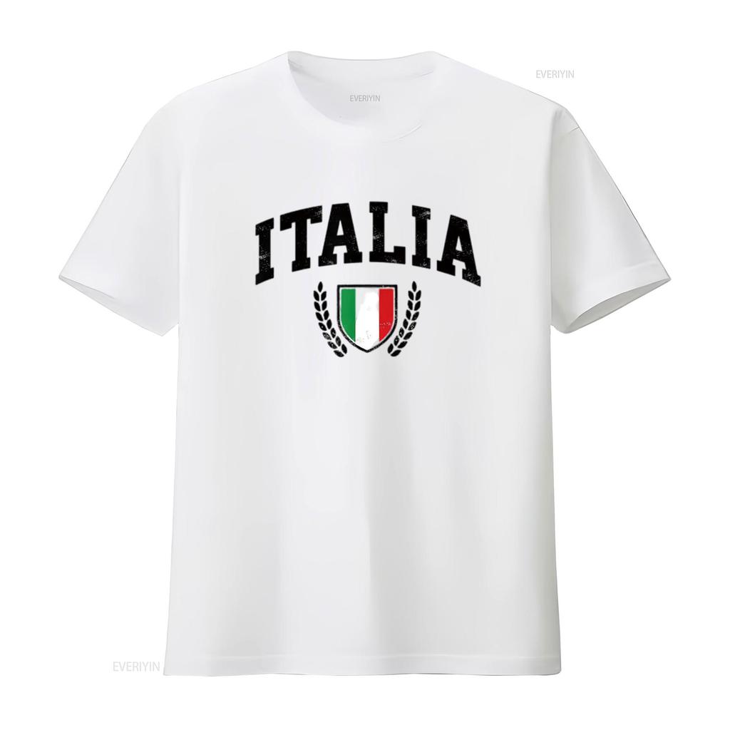 Mens Italia Vintage Sports Design Italy Flag Shield Travel T Shirt White Large Vintage Washed Breathable Casual