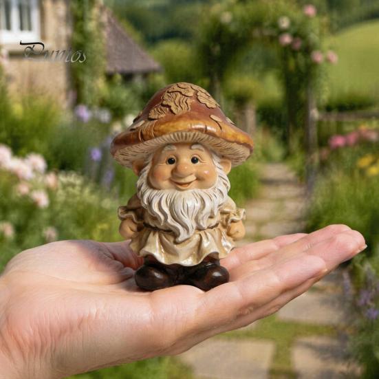 Miniatur Landschafts Zubehör Pilzkappe Zwerg Statue, Harz Gartenfigur, Retro Innen Fenster Dekorationsstück Niedliche Skulptur für Terrasse