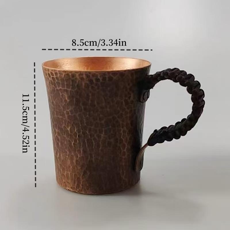 Vintage Reines Kupfer Kaffeebecher,Tasse Moscow Mule Becher Gravur Hammerstruktur Geflochtener Griff 450 ml Bierkrug,Teetasse Geschirr
